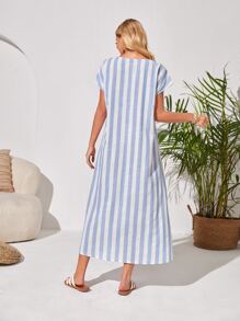 EMERY ROSE Vestido túnico de rayas de manga murciélago con abertura delantero