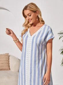 EMERY ROSE Vestido túnico de rayas de manga murciélago con abertura delantero