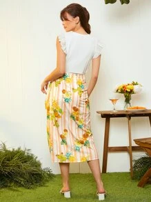 SHEIN VCAY 條紋圖案和印花側繫帶裹身裙 - 彩色 - 查看 4