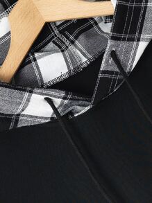 Manfinity Hypemode 男士格紋抽繩連帽假兩入組T恤 - 黑色 - 查看 4