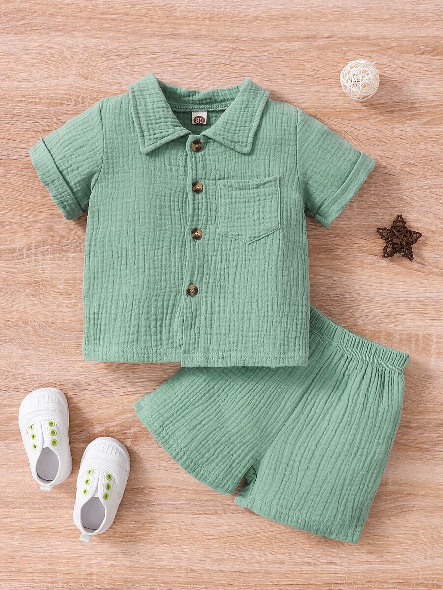 Baby Pocket Patched Top & Shorts - Green - View 1