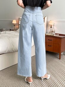 DAZY Quần jean nữ Túi Hem thô Dây kéo màu trơn - Rửa nhẹ - Xem 2