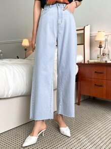 DAZY Quần jean nữ Túi Hem thô Dây kéo màu trơn - Rửa nhẹ - Xem 4