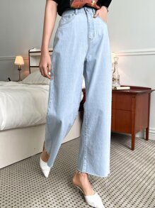 DAZY Quần jean nữ Túi Hem thô Dây kéo màu trơn - Rửa nhẹ - Xem 5