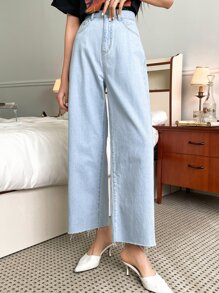 DAZY Quần jean nữ Túi Hem thô Dây kéo màu trơn - Rửa nhẹ - Xem 6