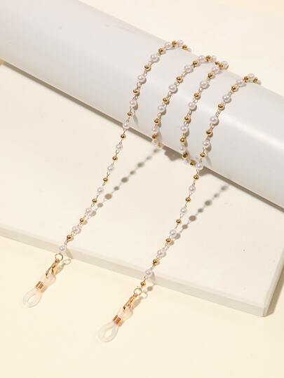 1pc Golden Faux Pearl Beaded Glasses Chain, Elegant Eyeglass Lanyard Strap, Fashion Fashion Glasses Holder Mask Chain, Cute Accessory Gift For Women Girls.