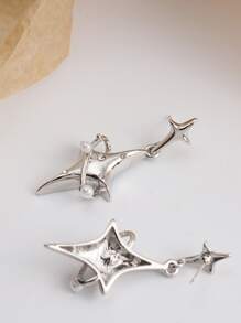 Rhinestone Detail Star Drop Earrings - Silver - View 4