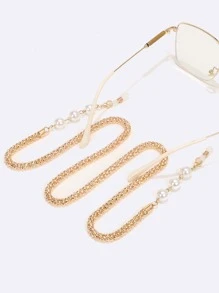 1pc 10mm Copper & 6mm Pearl Hollow Metal Eyeglasses Chain For Women, Casual & Vacation - Gold - View 2