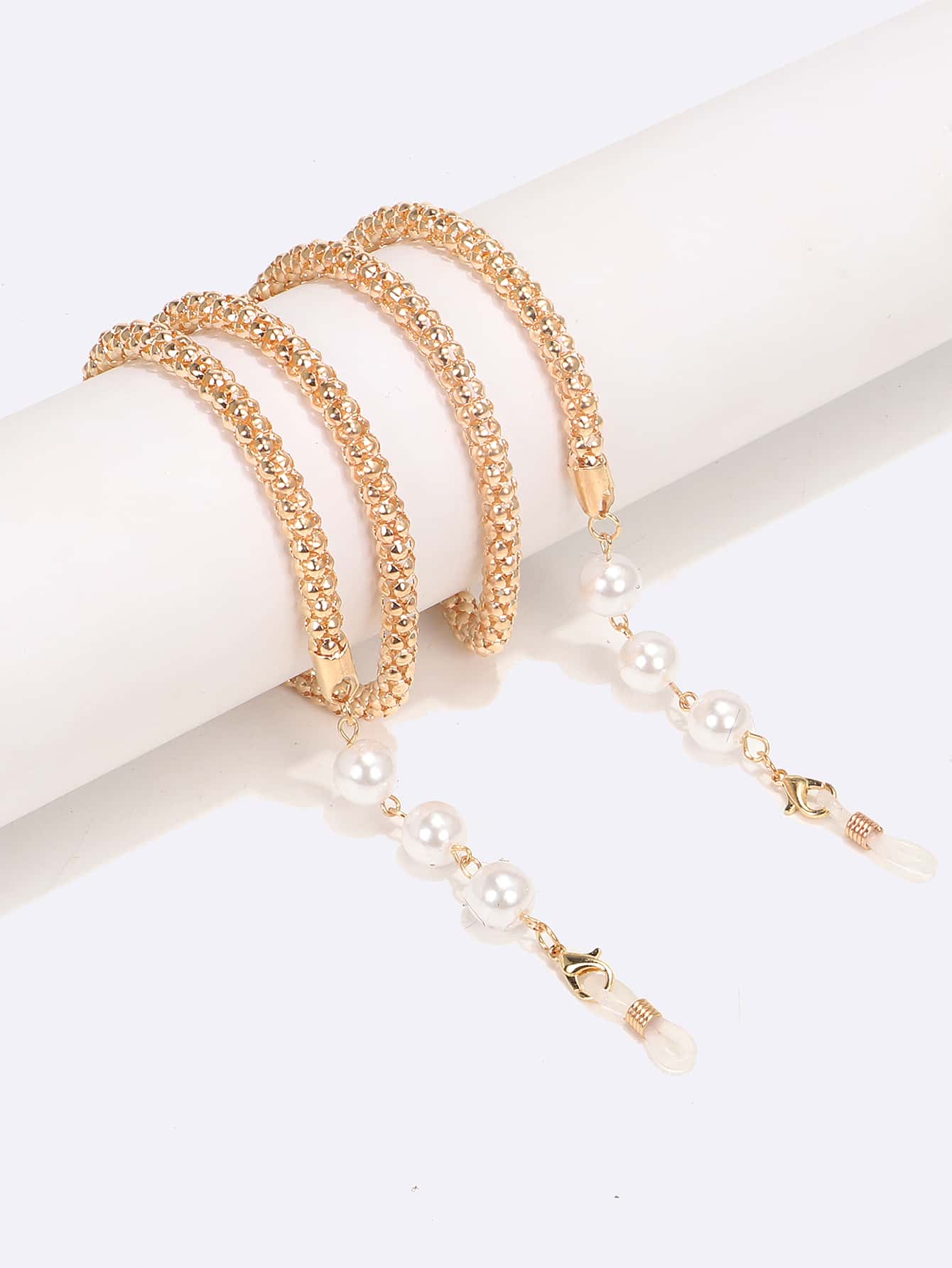 1pc 10mm Copper & 6mm Pearl Hollow Metal Eyeglasses Chain For Women, Casual & Vacation - Gold - View 1