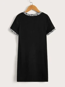 女孩牛和字母圖案T恤洋裝 - 黑色 - 查看 2