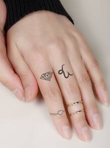 紋身貼紙,1張鑽石和蛇圖案手掌一次性紋身適合女士,紋身貼紙成年人,逼真紋身貼心,適合女士和女孩 - 黑色 - 查看 1