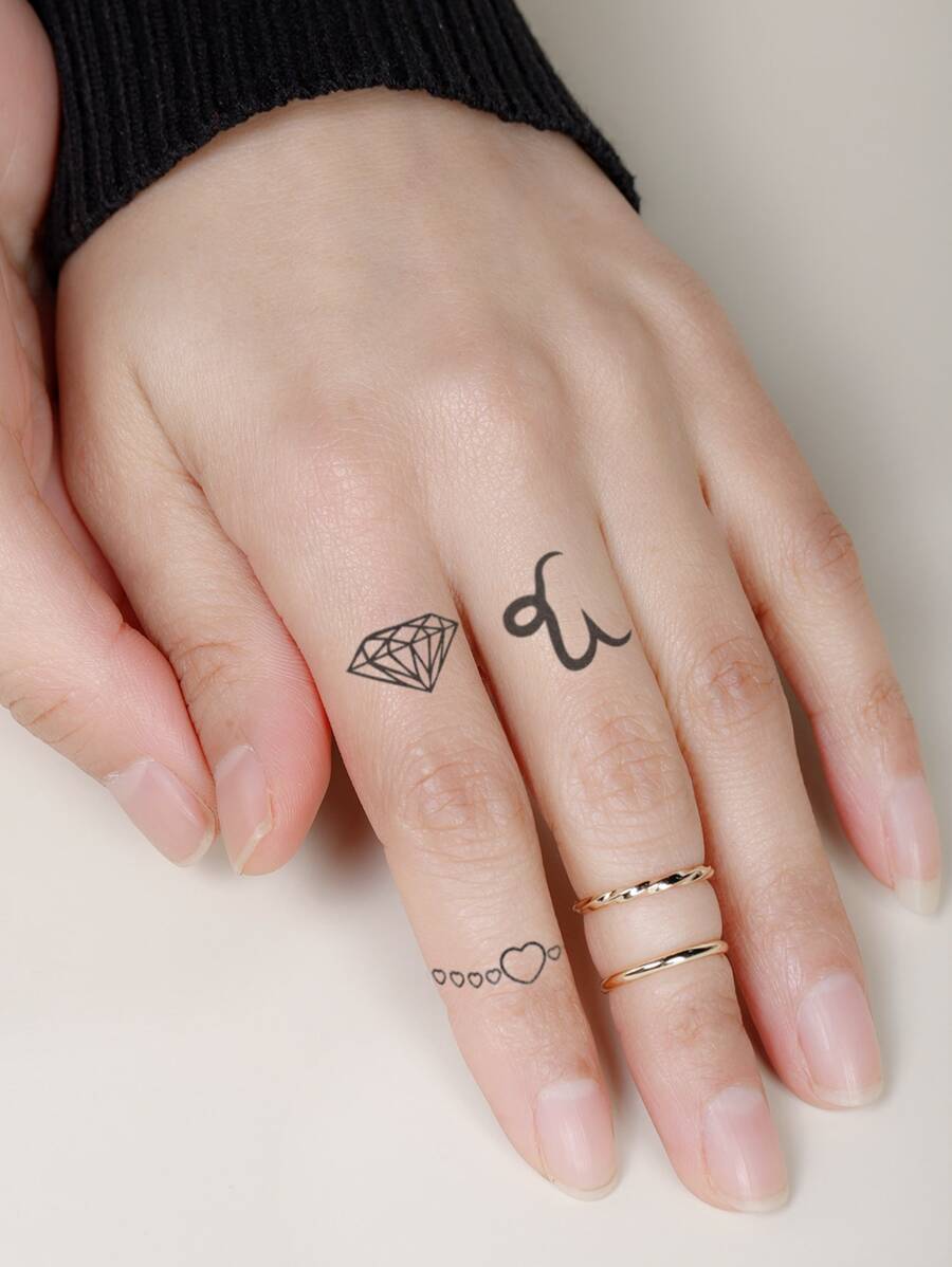 紋身貼紙,1張鑽石和蛇圖案手掌一次性紋身適合女士,紋身貼紙成年人,逼真紋身貼心,適合女士和女孩 - 黑色 - 查看 1