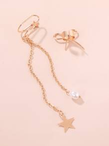 2 piezas Cuff de oreja con estrella & con diseño de lazo