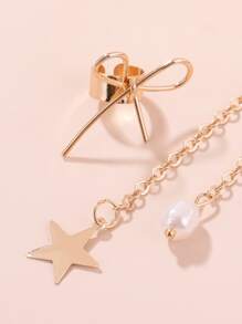2 piezas Cuff de oreja con estrella & con diseño de lazo