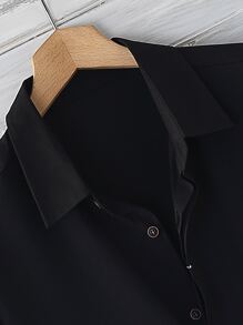 Manfinity Homme Men Button Up Curved Hem Shirt Button Up Shirt - Black - View 4
