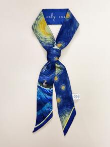 1pc Spring/Summer Floral Printed Faux Silk Scarf, Multifunctional Fashion Shawl, Hair Scarf Ideal For Daily Wear - Multicolor - View 1