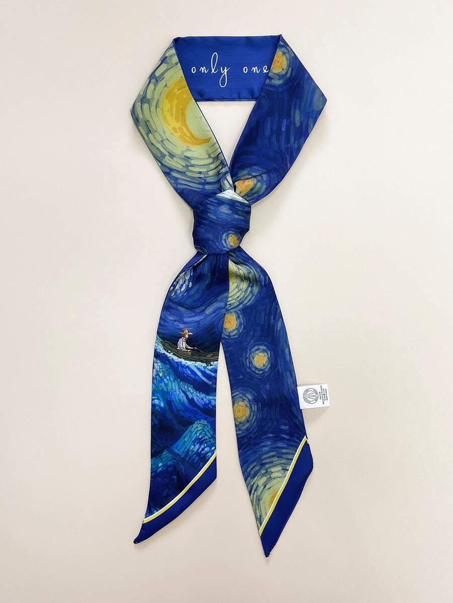 1pc Spring/Summer Floral Printed Faux Silk Scarf, Multifunctional Fashion Shawl, Hair Scarf Ideal For Daily Wear - Multicolor - View 1