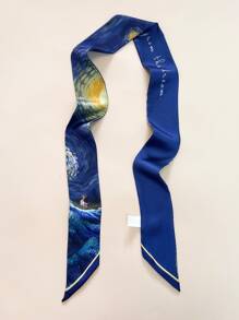 1pc Spring/Summer Floral Printed Faux Silk Scarf, Multifunctional Fashion Shawl, Hair Scarf Ideal For Daily Wear - Multicolor - View 2