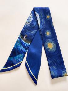 1pc Spring/Summer Floral Printed Faux Silk Scarf, Multifunctional Fashion Shawl, Hair Scarf Ideal For Daily Wear - Multicolor - View 4