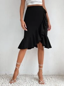 SHEIN Tall Falda ribete con fruncido bajo cruzado - Negro - Ver 1