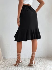 SHEIN Tall Falda ribete con fruncido bajo cruzado - Negro - Ver 2