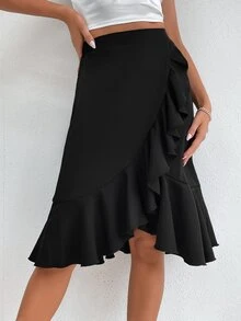 SHEIN Tall Falda ribete con fruncido bajo cruzado - Negro - Ver 6