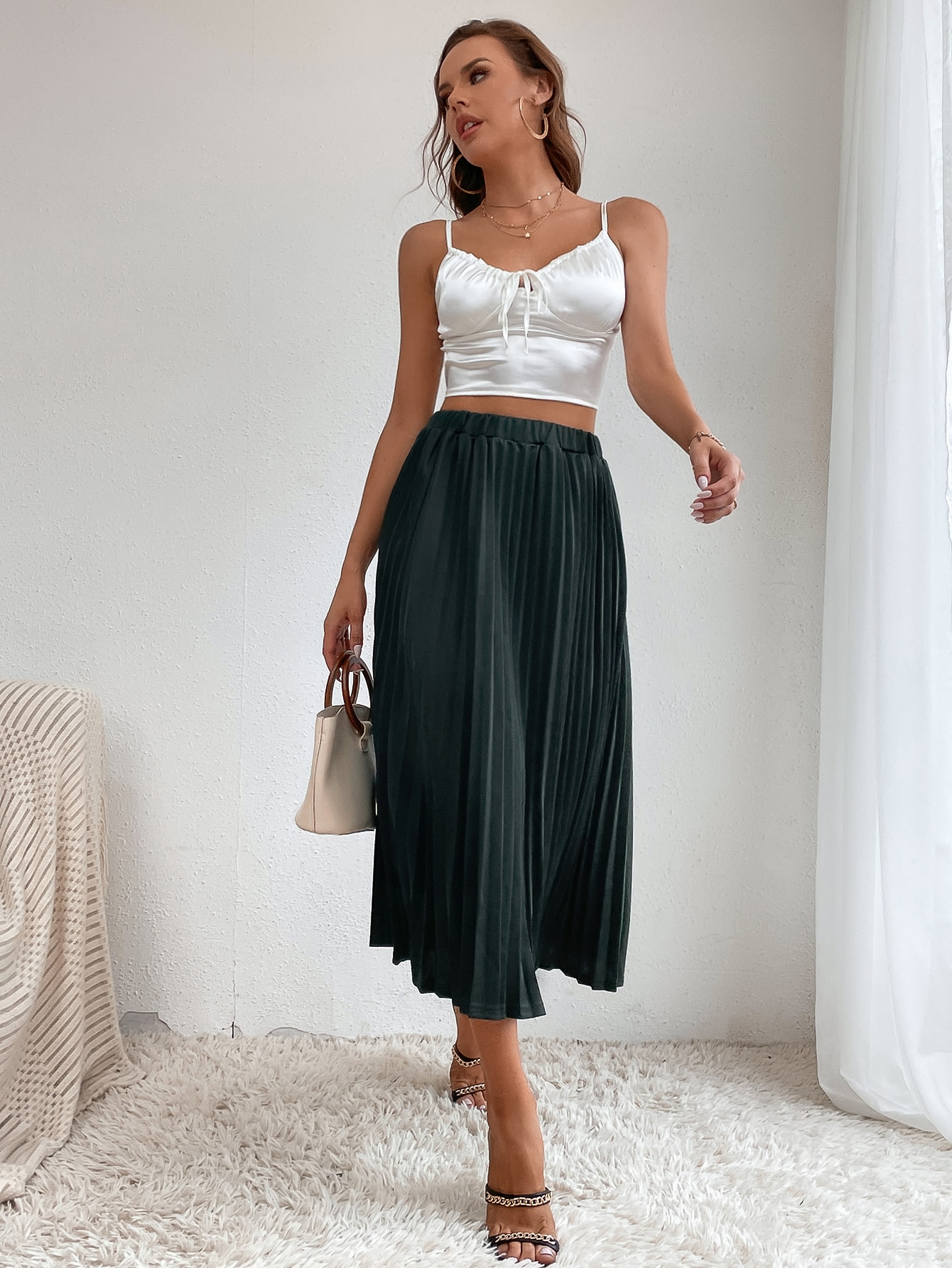 SHEIN Tall Jupe pliss?�e taille ?�lastique | Mode en ligne | SHEIN FRANCE