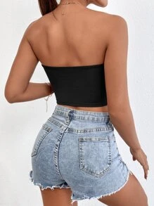 SHEIN PETITE Top tubo corto unicolor de espalda abierta - Negro - Ver 2