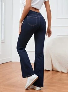 SHEIN Jeans bootcut unicolor cremallera - Azul lavado oscuro - Ver 2