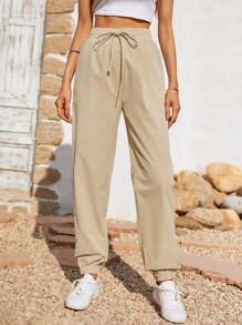 SHEIN Frenchy Quần nữ Dây kéo màu trơn Giải trí - Màu be - Xem 1