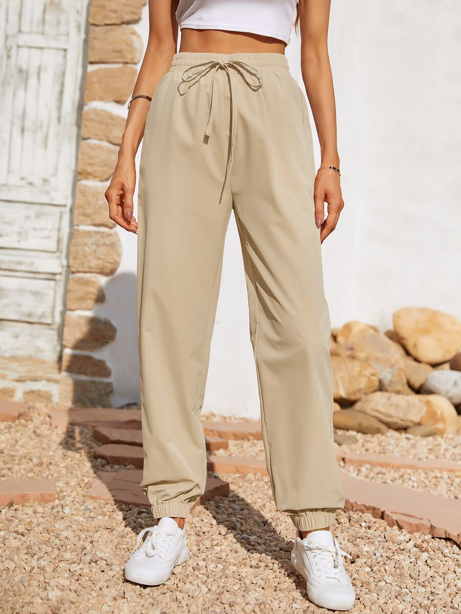 SHEIN Frenchy Quần nữ Dây kéo màu trơn Giải trí - Màu be - Xem 1