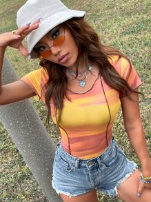 SHEIN Unity 紮染頂針網紗上衣 - 彩色 - 查看 1