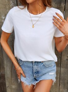 SHEIN Frenchy 水溶蕾絲拼接素色T恤 - 白色 - 查看 4