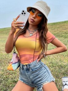 SHEIN Unity 紮染頂針網紗上衣 - 彩色 - 查看 3