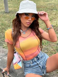 SHEIN Unity 紮染頂針網紗上衣 - 彩色 - 查看 4