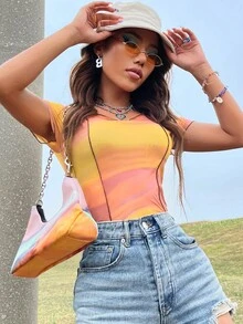 SHEIN Unity 紮染頂針網紗上衣 - 彩色 - 查看 5