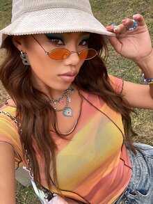 SHEIN Unity 紮染頂針網紗上衣 - 彩色 - 查看 6