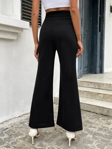 Pantalones de pierna ancha con abertura delantera - Negro - Ver 2