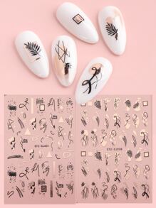 2 hojas de pegatinas de arte abstracto para decoración de uñas, suministros para uñas DIY - Multicolor - Ver 1