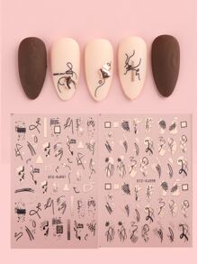 2 hojas de pegatinas de arte abstracto para decoración de uñas, suministros para uñas DIY - Multicolor - Ver 7