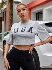 Easithlete Áo Tees & Tanks  Thể thao Nữ Lá thư - Màu Xám nhạt - Xem 4