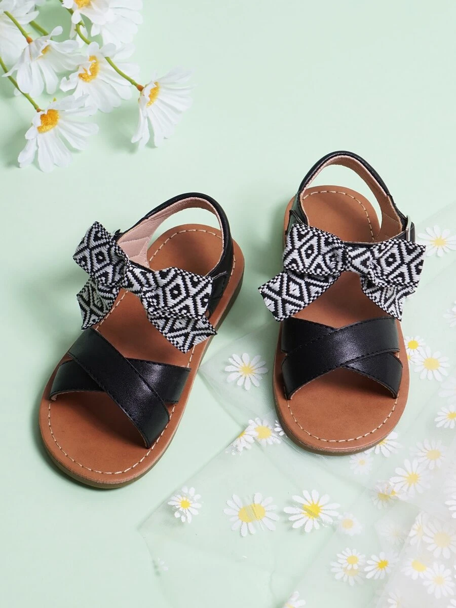 Dép Dẹt Trẻ em Nơ Bướm Khối Màu Dây đeo mắt cá chân - màu đen - Xem 1