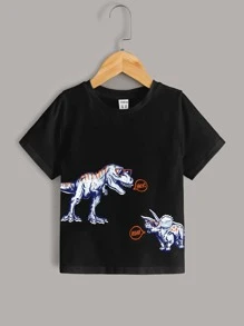 SHEIN Tops con trai lớn Lá thư Khủng long Giải trí - màu đen - Xem 1