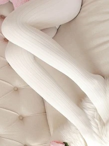 ROMWE Fairycore 1pc Jacquard Velvet Tights - White - View 3