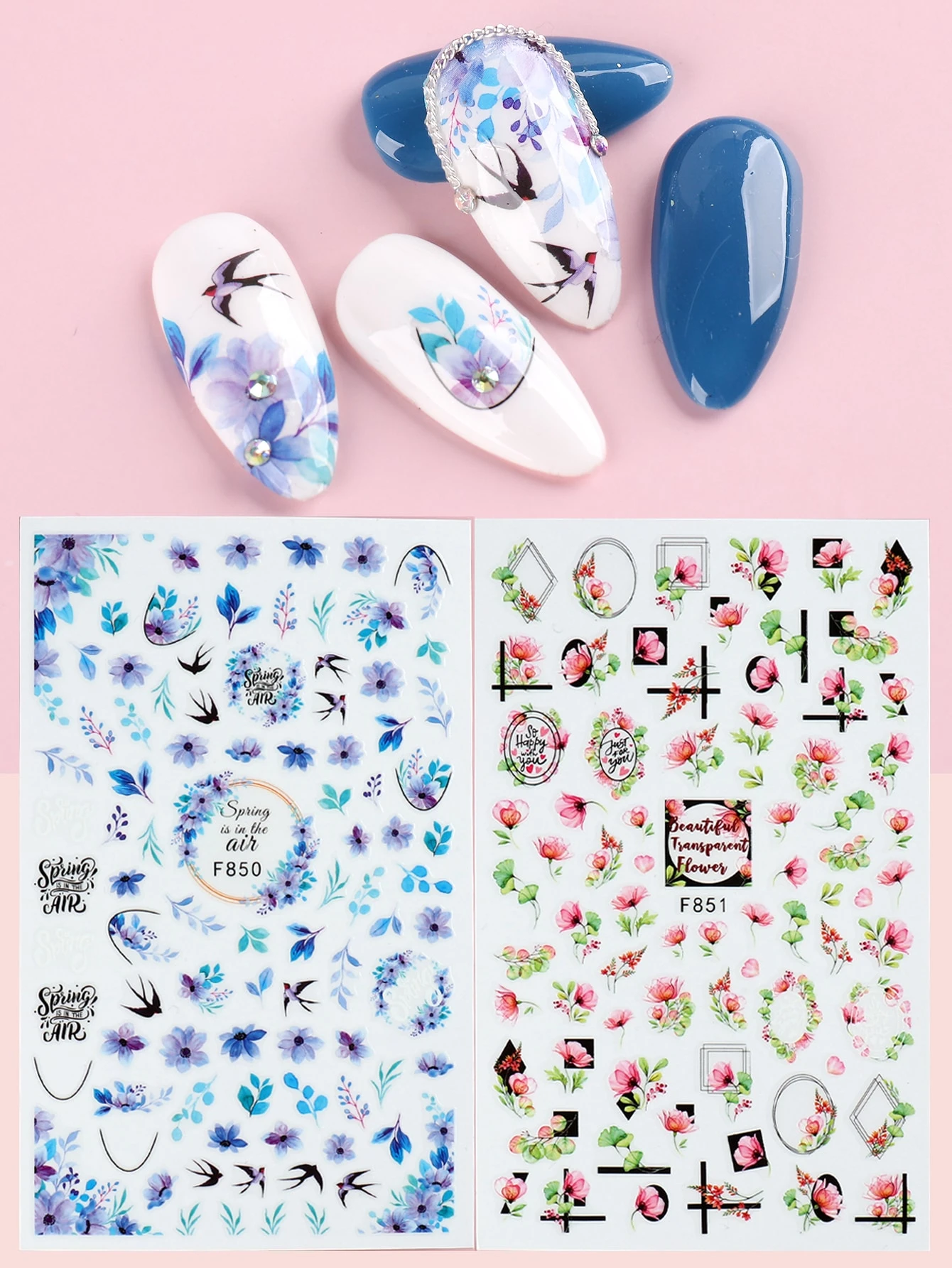 2sheets flower swallow print nail art sticker shein usa