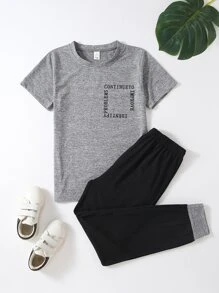 Niños Conjunto de pijama pantalones con camiseta con estampado de letra - Multicolor - Ver 1