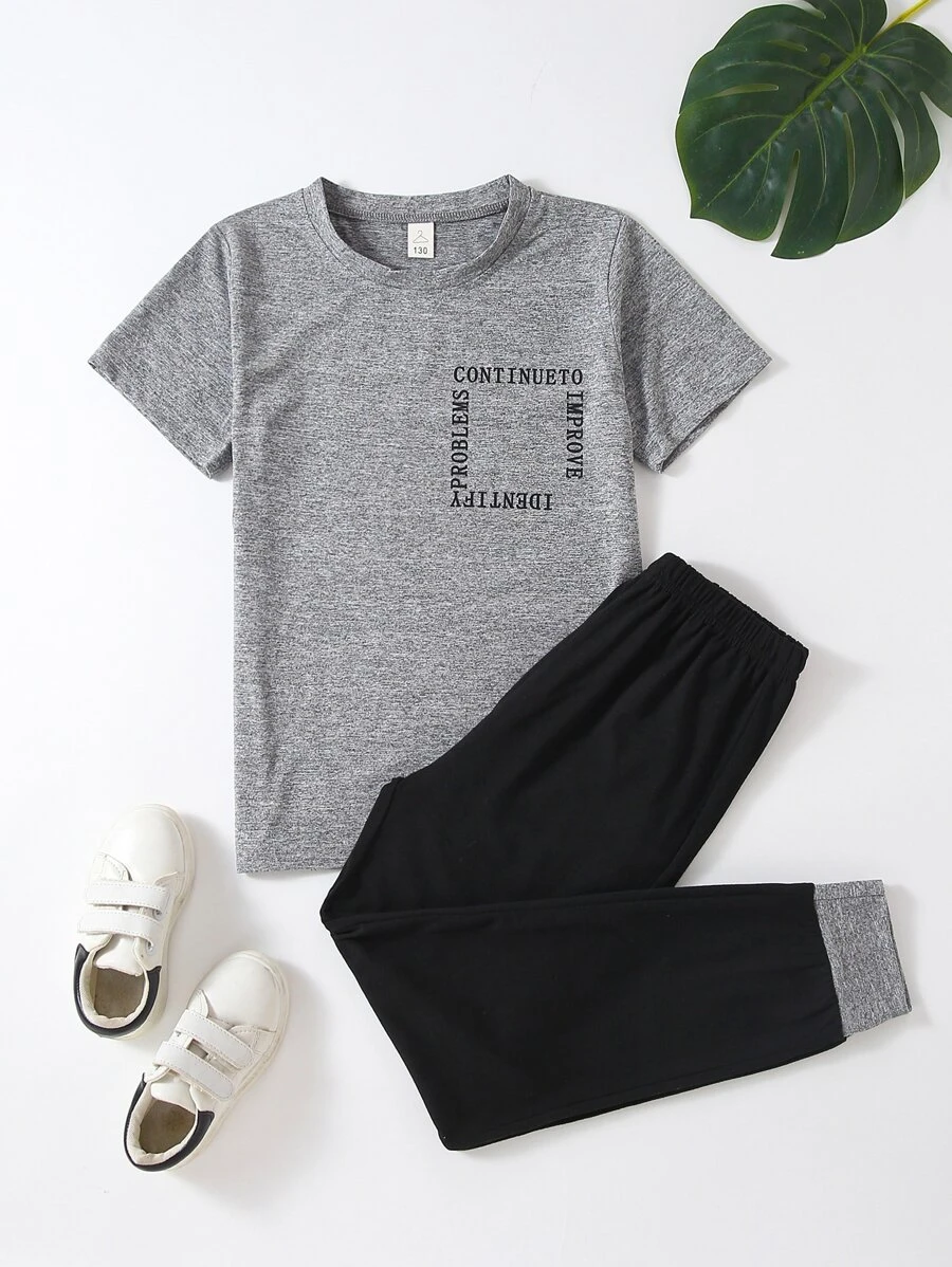 Niños Conjunto de pijama pantalones con camiseta con estampado de letra - Multicolor - Ver 1