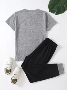 Niños Conjunto de pijama pantalones con camiseta con estampado de letra - Multicolor - Ver 2