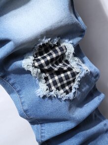 ROMWE MEN 男士格紋水洗牛仔褲 - 淺色水洗藍 - 查看 4