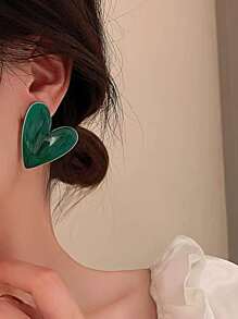 心形耳钉 情人节 - 綠色 - 查看 1